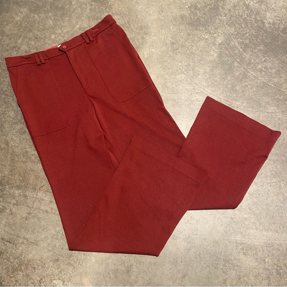 Anthropologie Sz 12 Tall Red Burgundy The Essential Trouser Slim Bootleg - Picture 4 of 6
